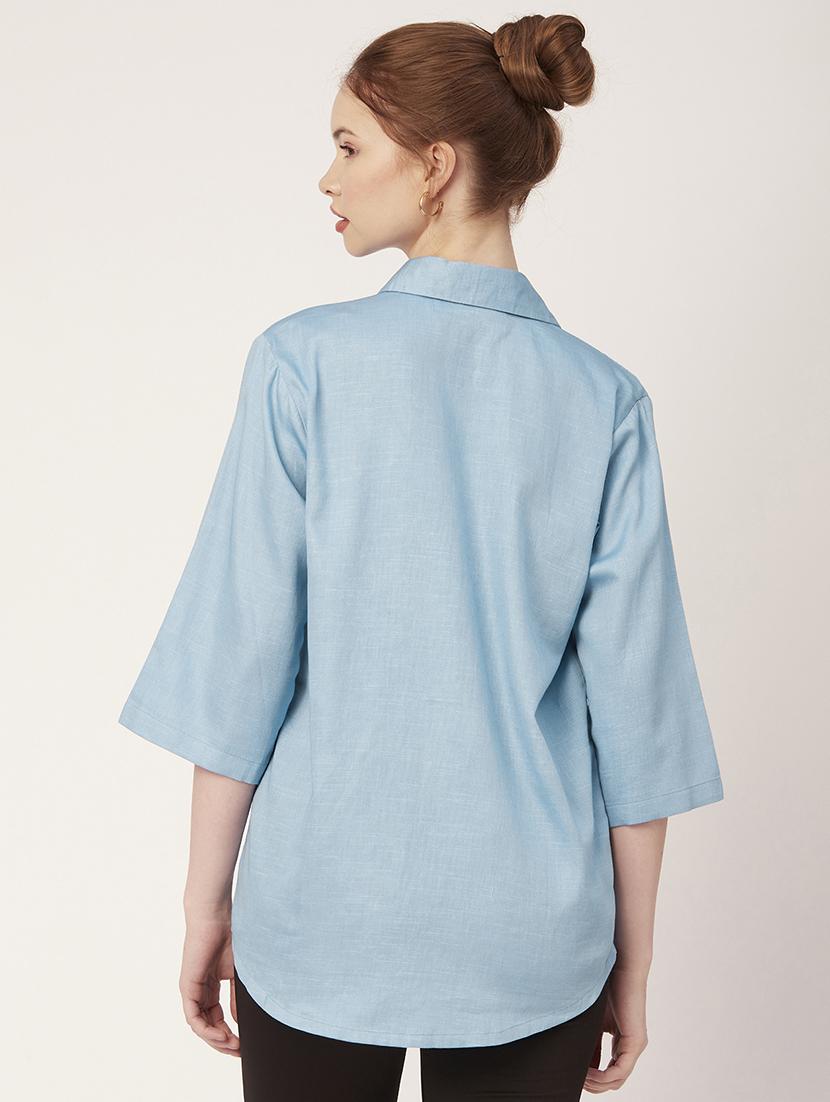 light blue cotton regular shirt - 20149055 - Standard Image - 3