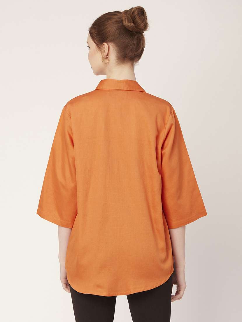 orange cotton regular shirt - 20149056 -  Standard Image - 3