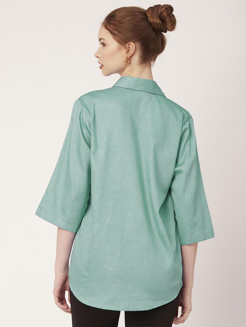 green cotton regular shirt - 20149058 - Standard Image - 3