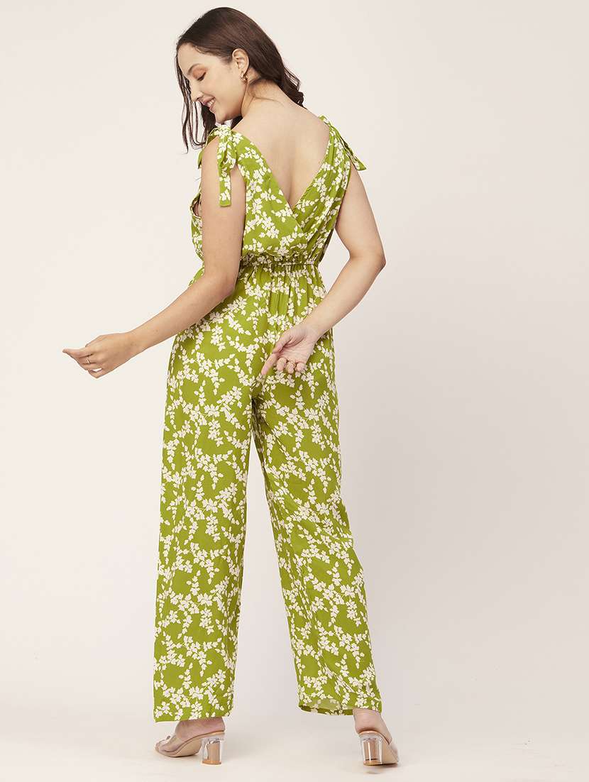 green printed backless full length jumpsuit - 20149096 -  Standard Image - 3