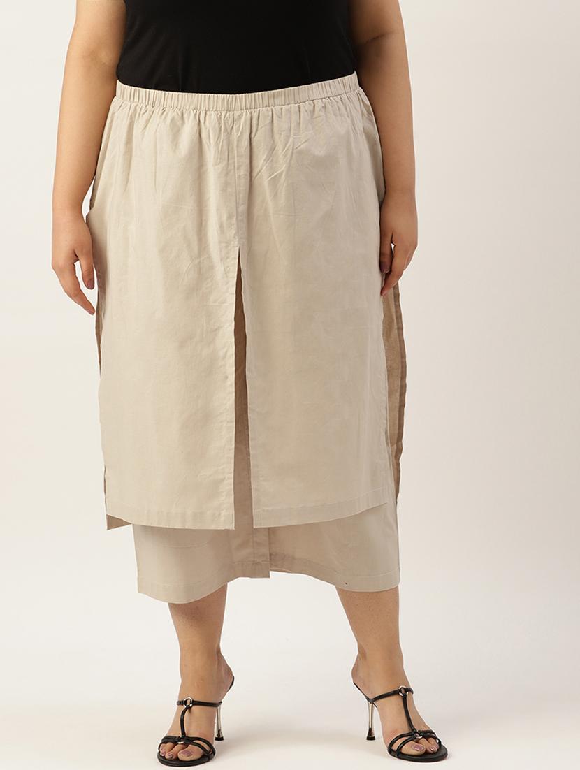 beige solid plus trouser - 20149241 -  Zoom Image - 0