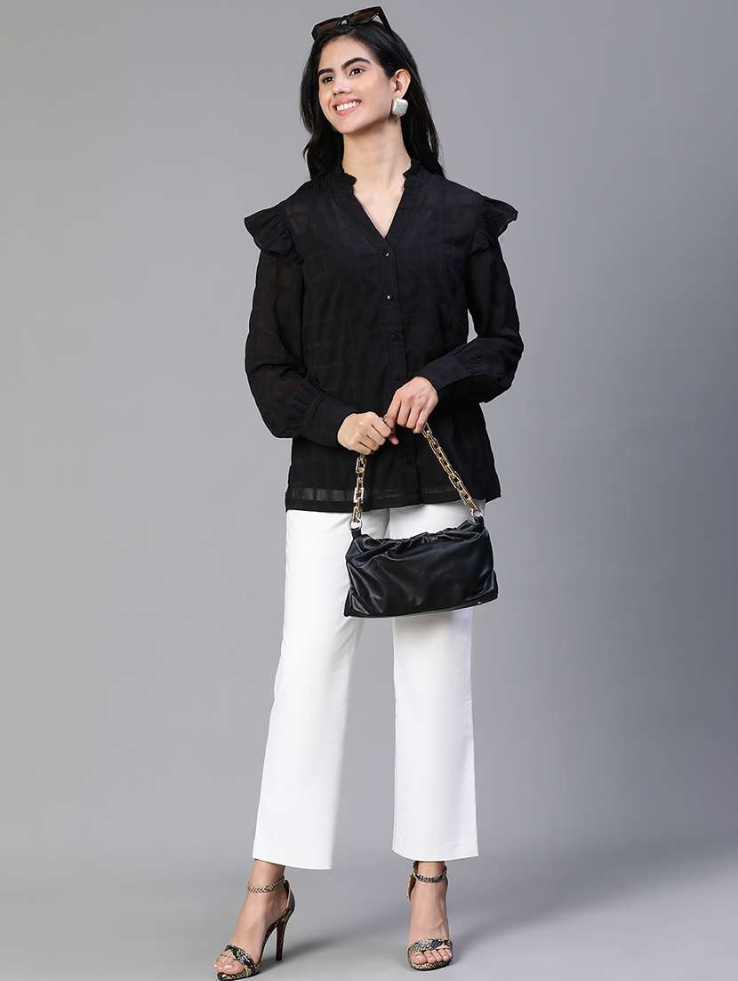 women's ruffle mandarin neck top - 20149283 -  Standard Image - 3