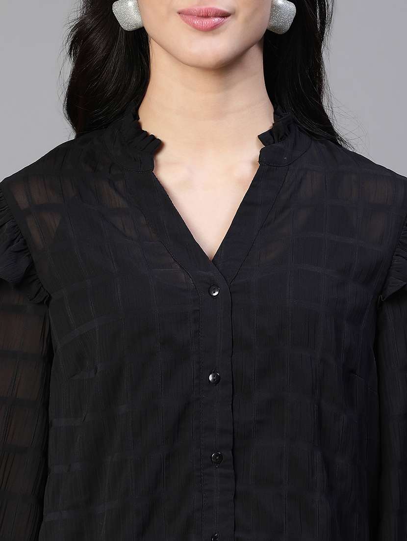 women's ruffle mandarin neck top - 20149283 -  Standard Image - 5