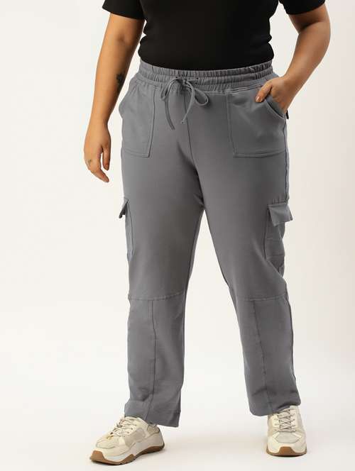 plus size grey solid relaxed fit cargo - 20149343 - Standard Image - 0