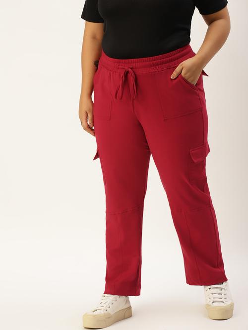 plus size red solid relaxed fit cargo - 20149344 - Standard Image - 0