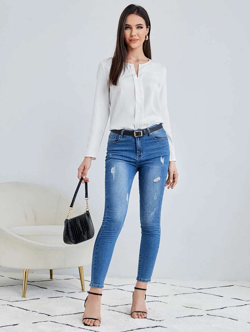 women's straight notch neck top - 20149936 -  Standard Image - 3