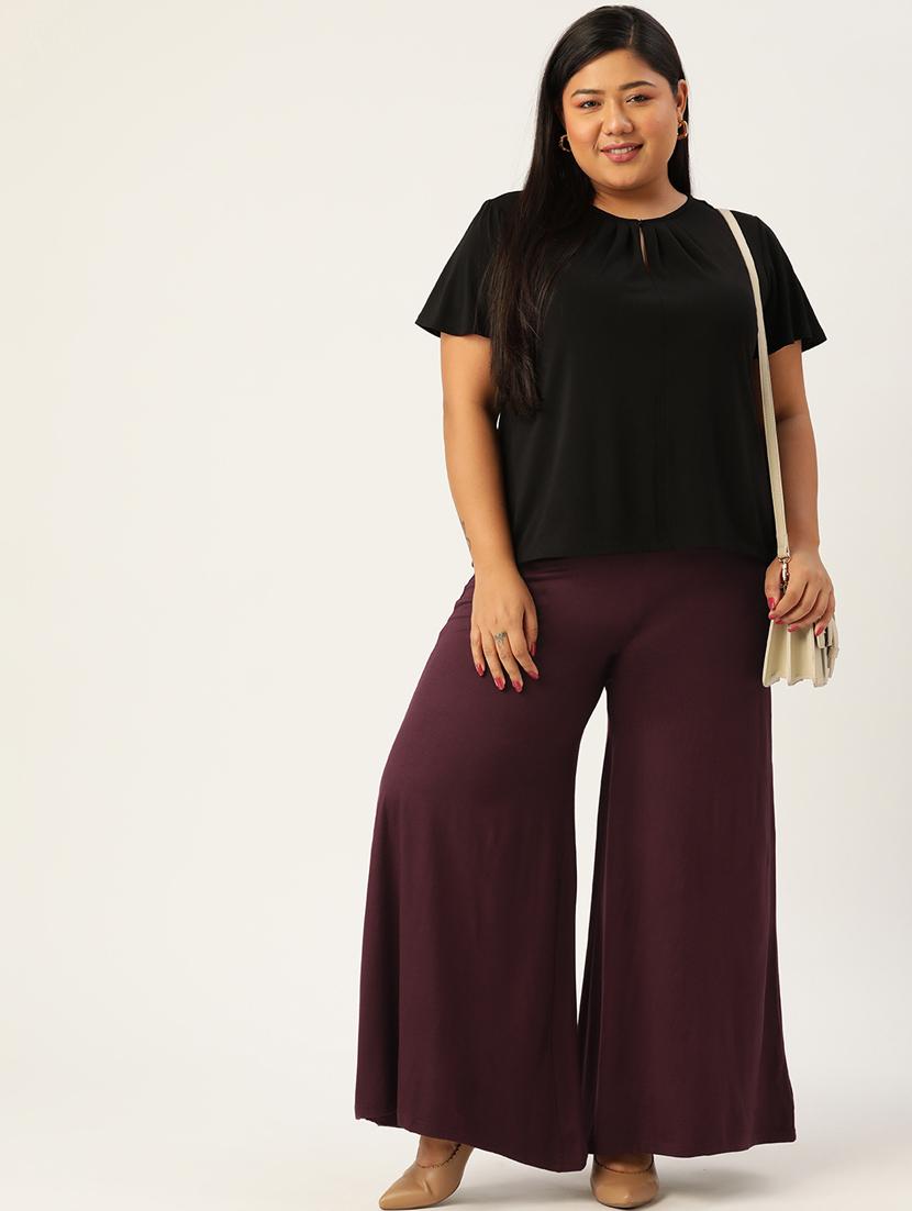 purple viscose palazzos - 20150021 - Standard Image - 3
