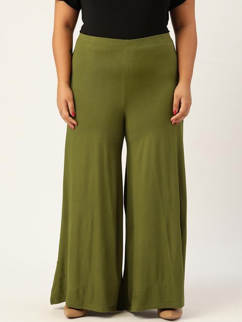 green solid viscose palazzo - 20150023 - Standard Image - 0