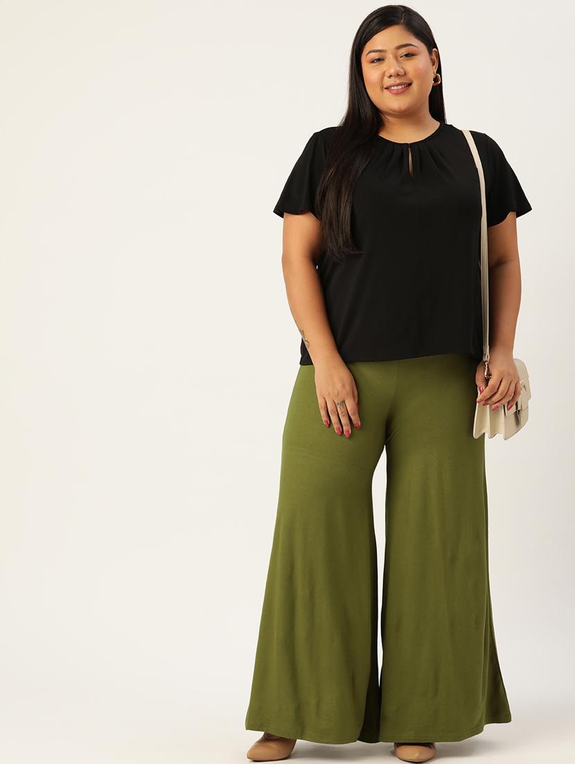 green solid viscose palazzo - 20150023 - Standard Image - 3