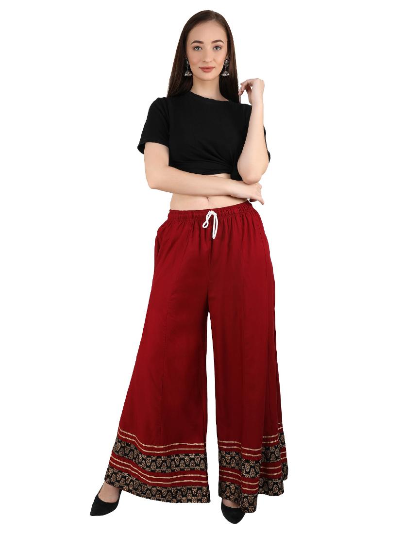 self design flared regular palazzo - 20150200 - Standard Image - 3
