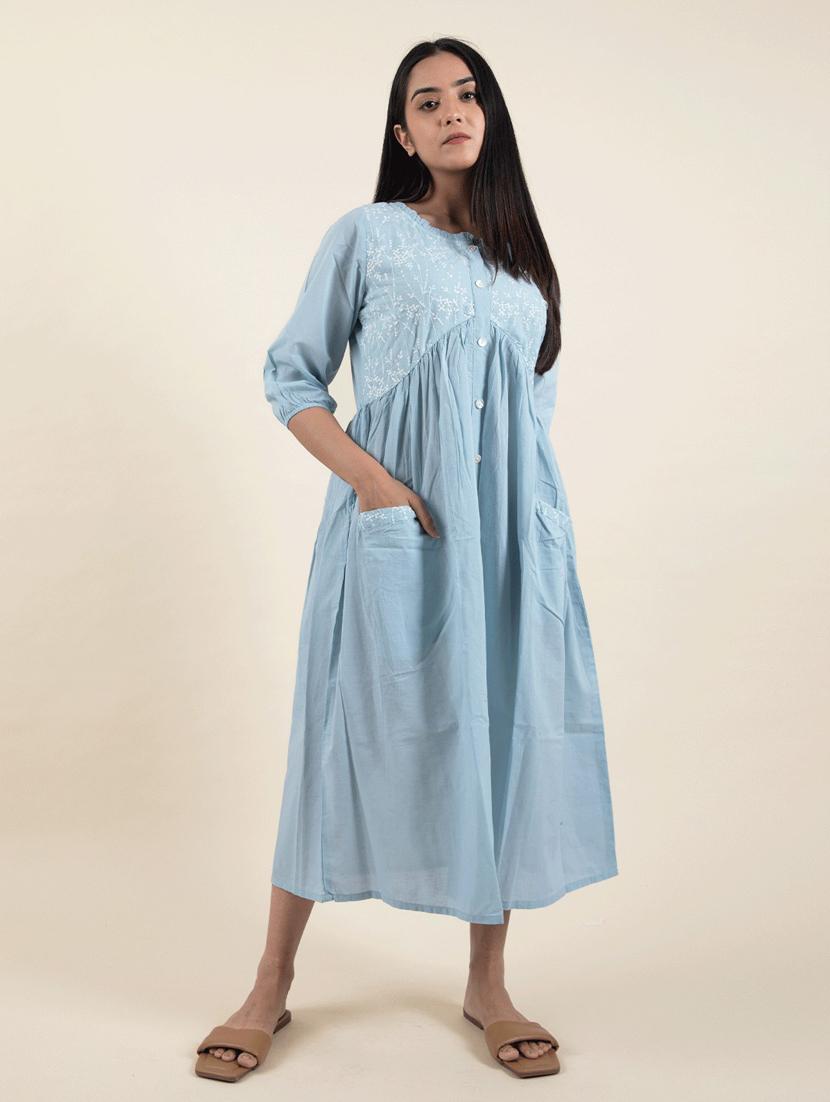 blue solids a-line ethnic dress - 20150598 - Zoom Image - 0