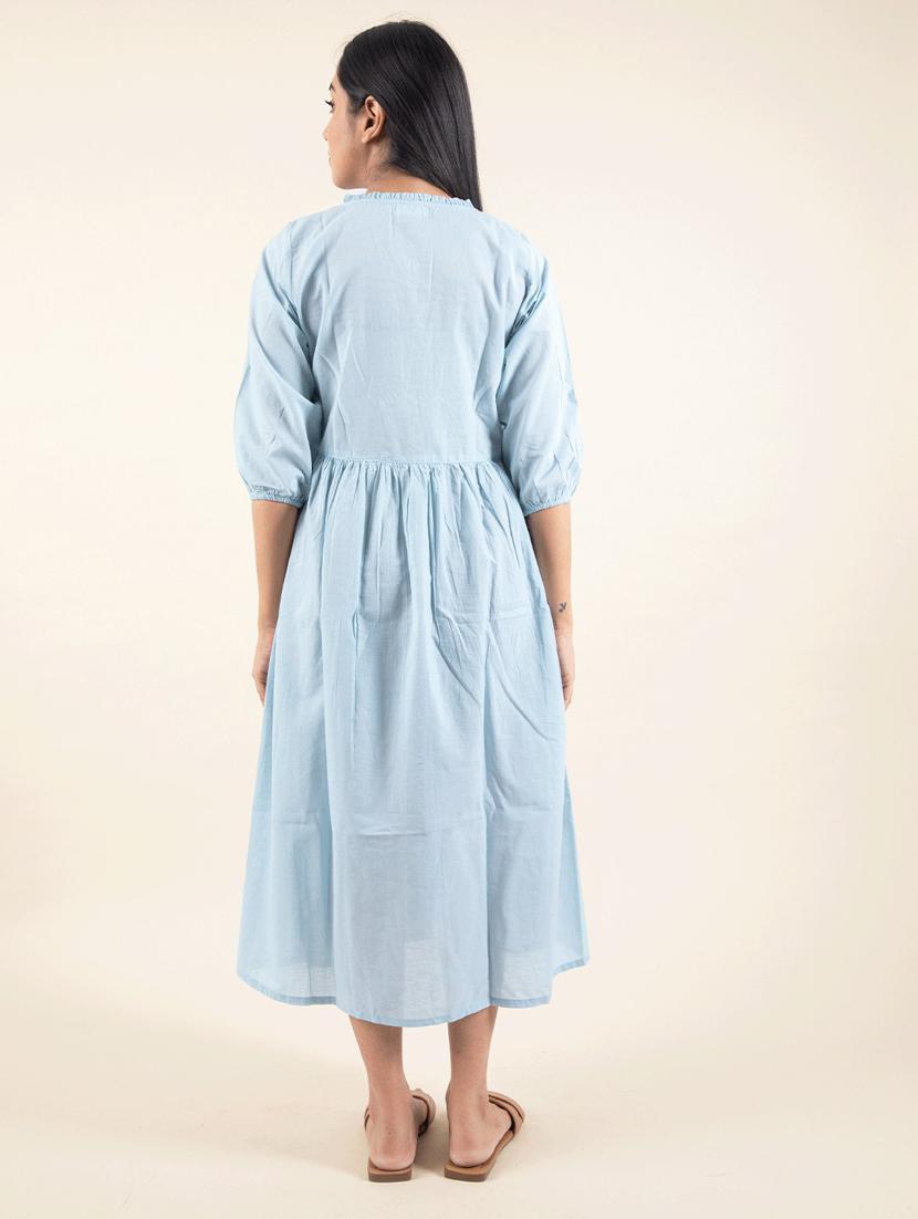 blue solids a-line ethnic dress - 20150598 - Standard Image - 5