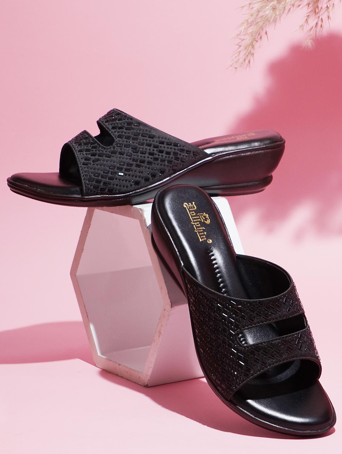 black fabric slip on sandals - 20151191 -  Zoom Image - 0