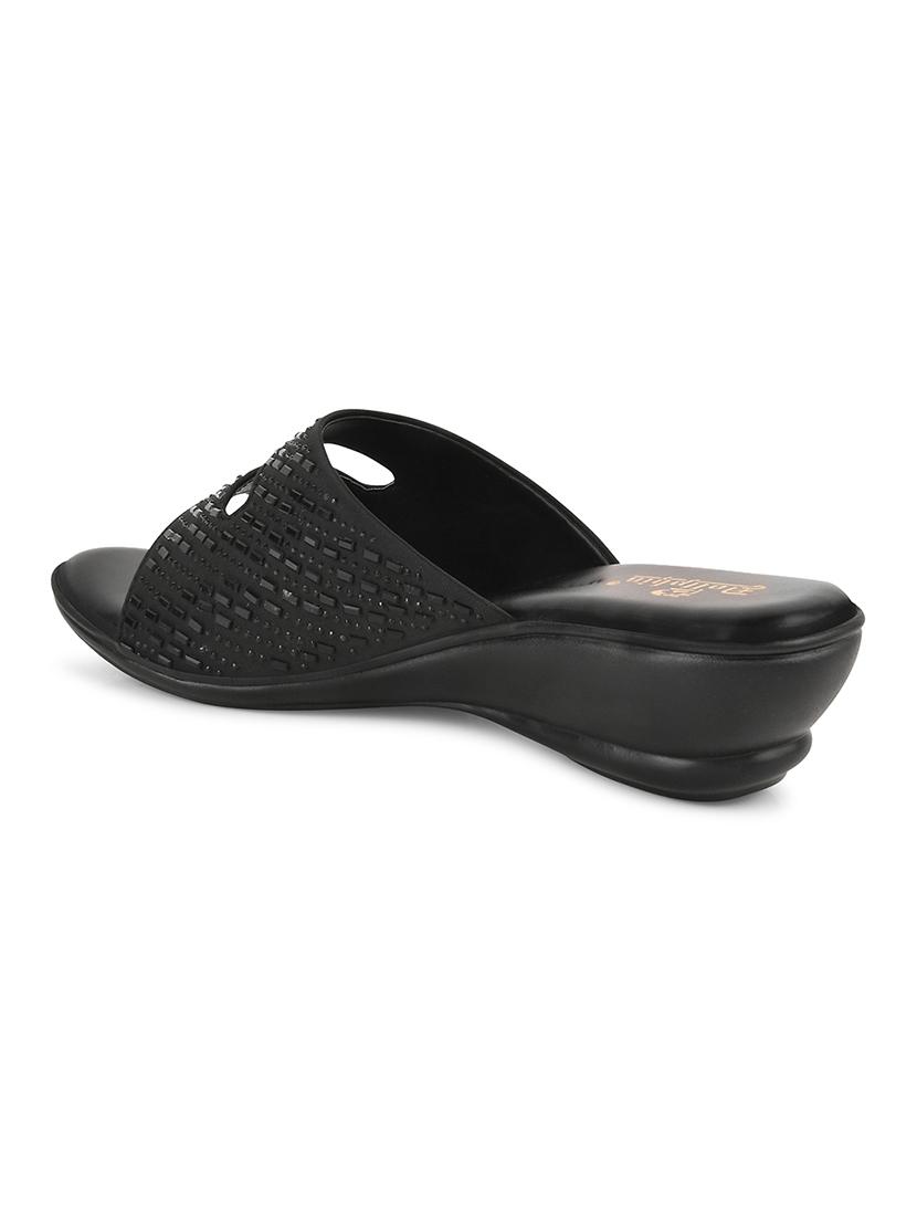 black fabric slip on sandals - 20151191 - Standard Image - 3