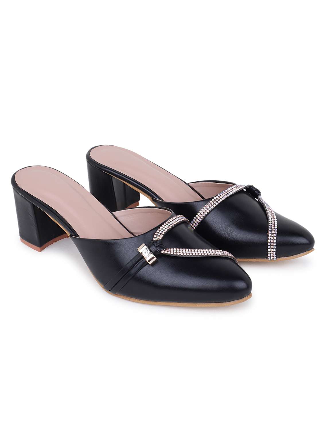 black solid mules block heel sandal - 20151663 -  Standard Image - 3