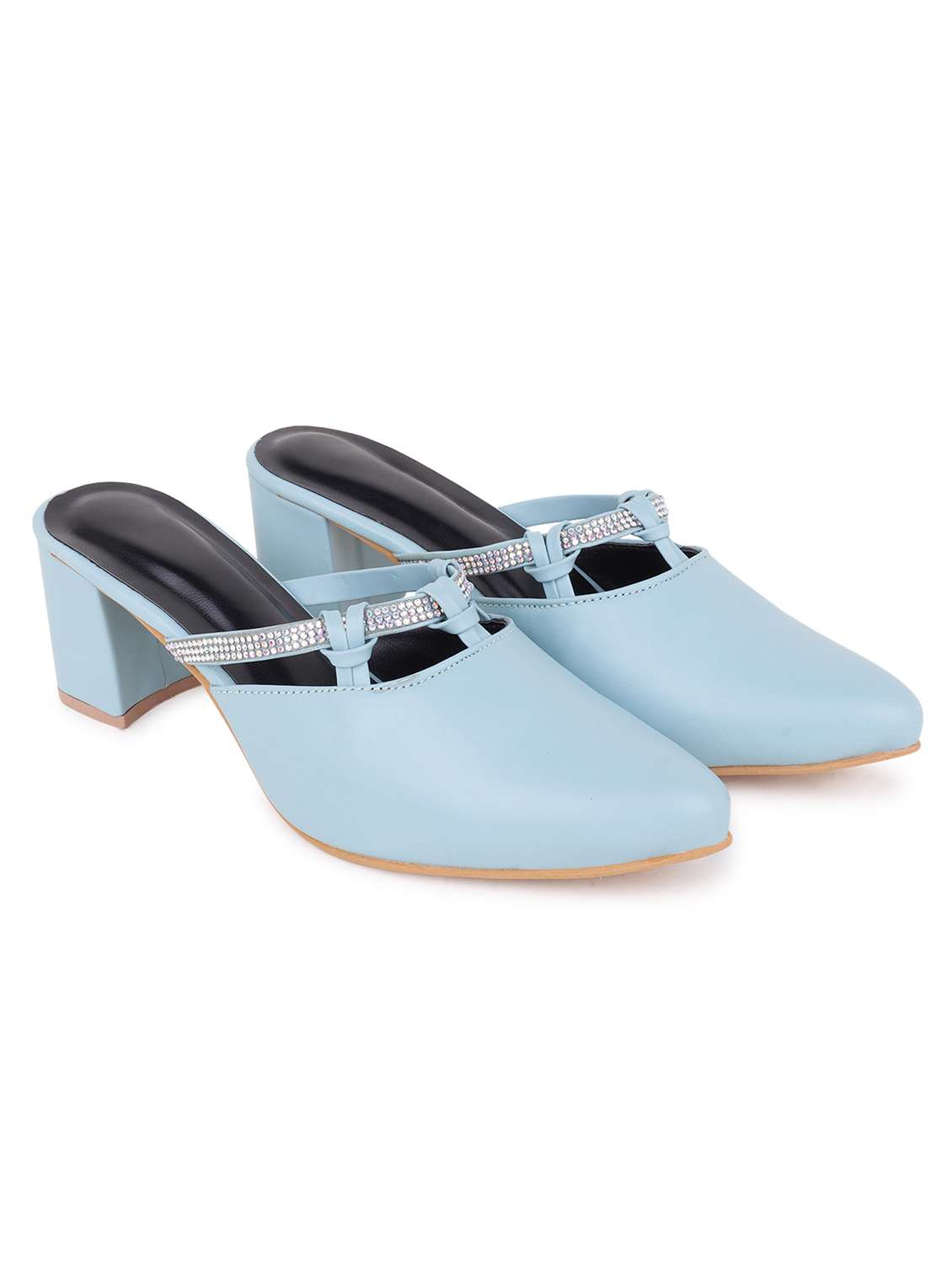 blue solid mules block heel sandal - 20151667 -  Standard Image - 3