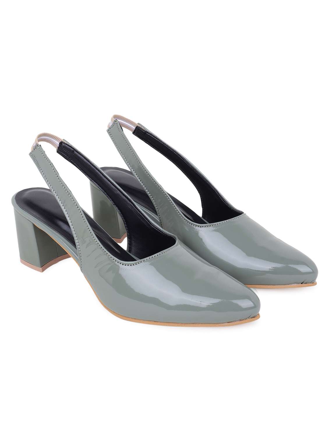 green mules block heel stretchable loop sandal - 20151671 -  Standard Image - 3