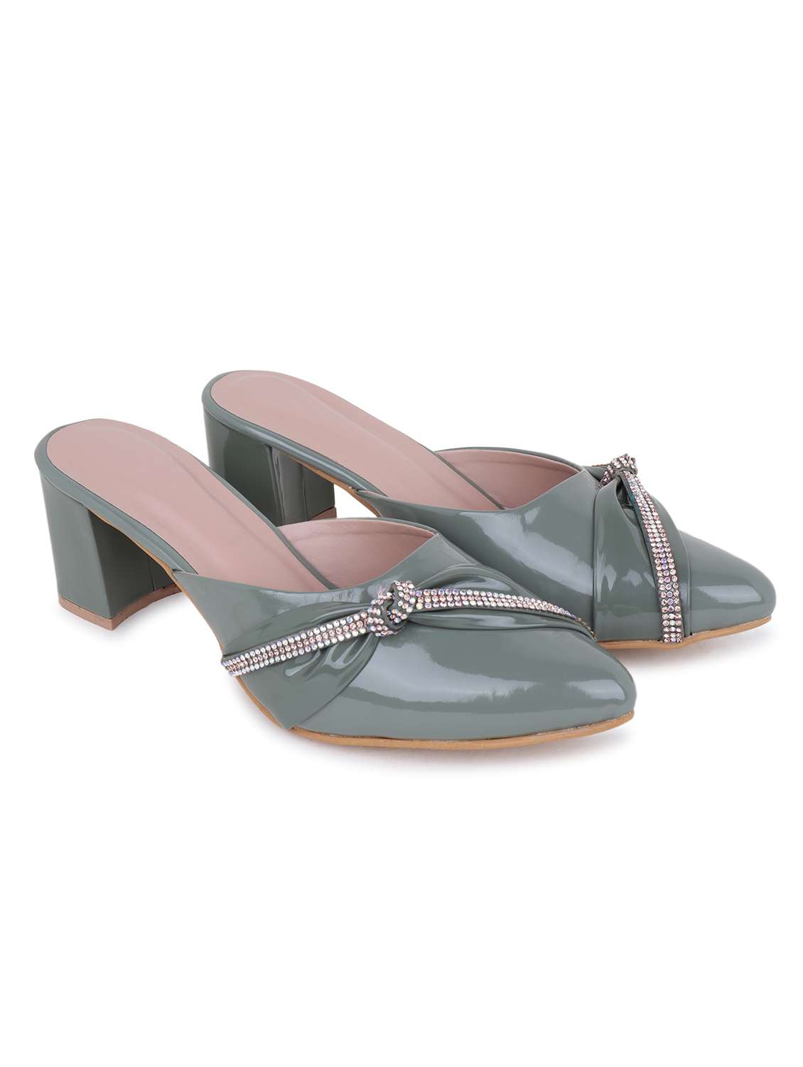 green solid mules block heel sandal - 20151673 -  Standard Image - 3