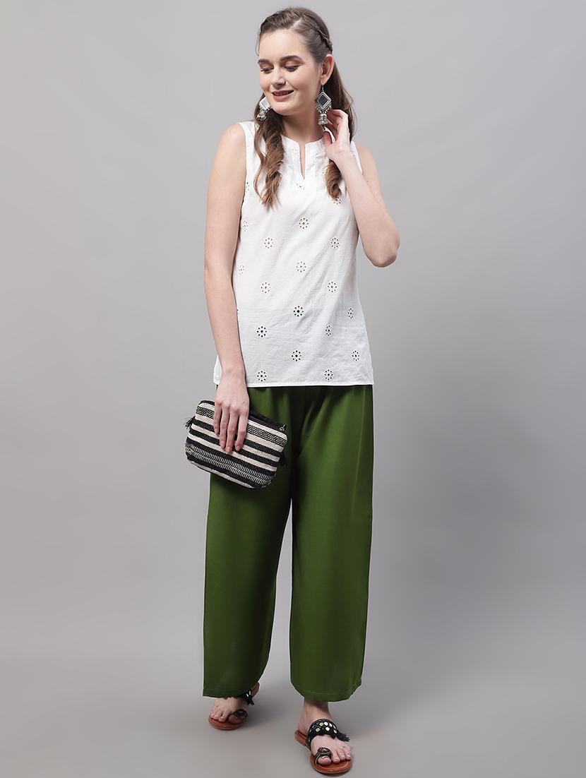 green rayon palazzos - 20151939 - Standard Image - 3