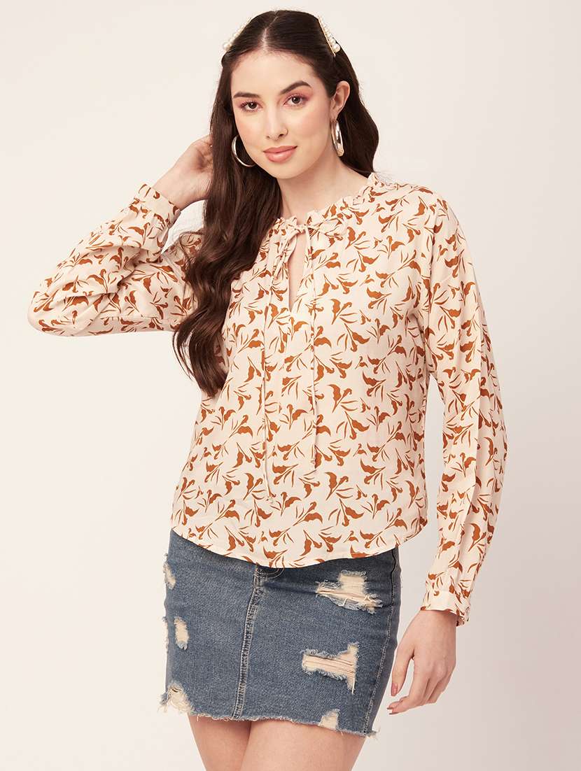 women's a line tie-up neck top