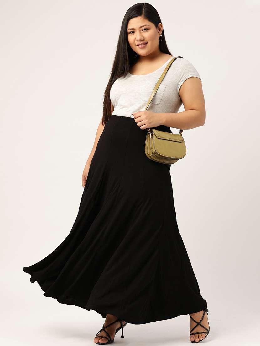 black viscose flared skirts - 20152424 -  Standard Image - 3