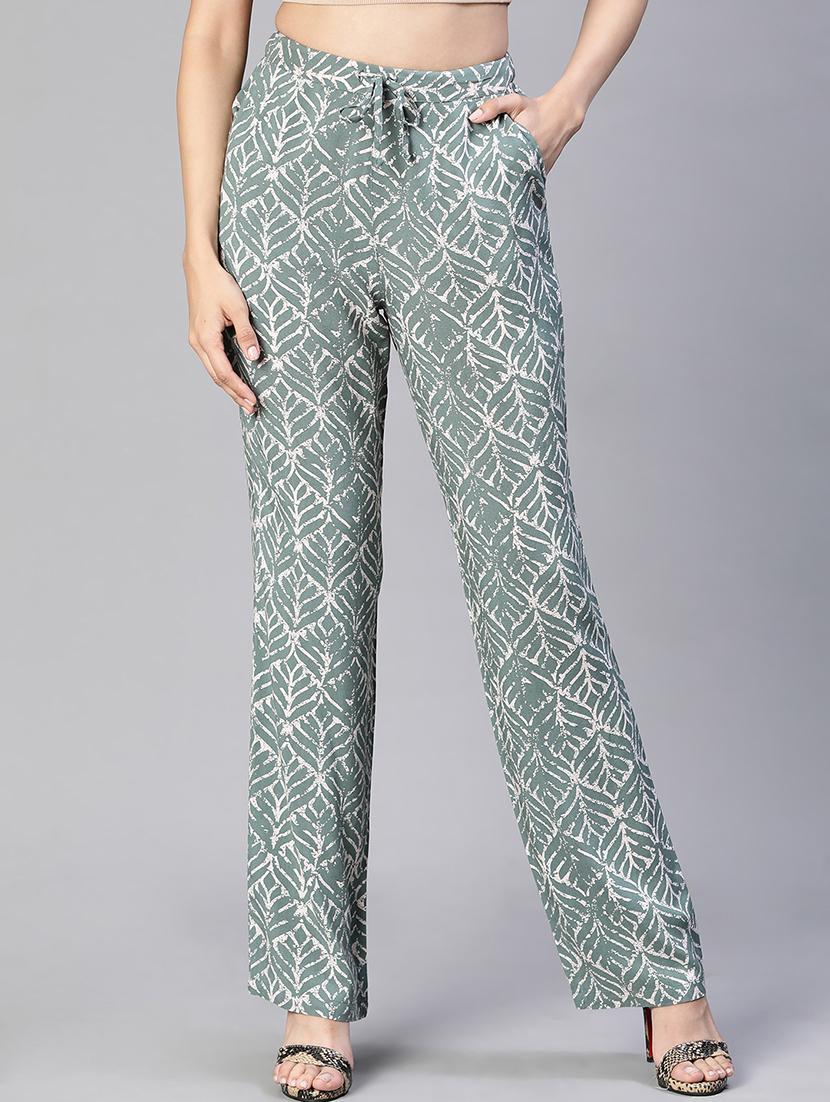green printed flat front trouser - 20152498 - Zoom Image - 0