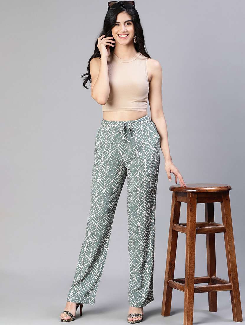 green printed flat front trouser - 20152498 - Standard Image - 3