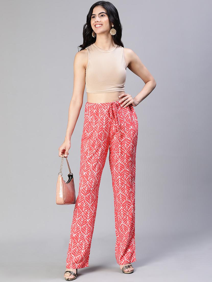 red f=printed flat front trouser - 20152499 - Standard Image - 3