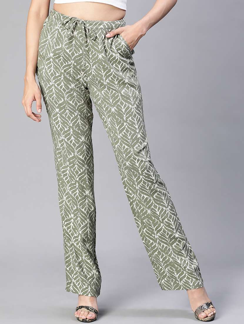 green printed flat front trouser - 20152501 - Zoom Image - 0