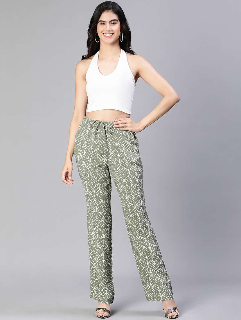 green printed flat front trouser - 20152501 - Standard Image - 3