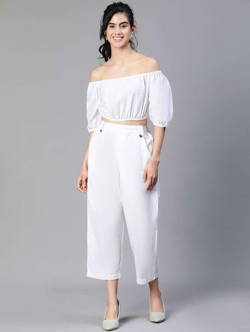 white solid flat front ankle length trouser - 20152505 -  Standard Image - 3