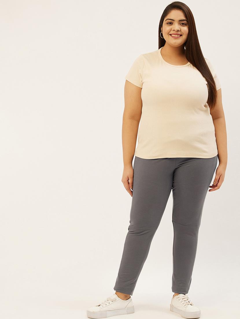 plus size grey solid slim fit trouser - 20152523 - Standard Image - 3
