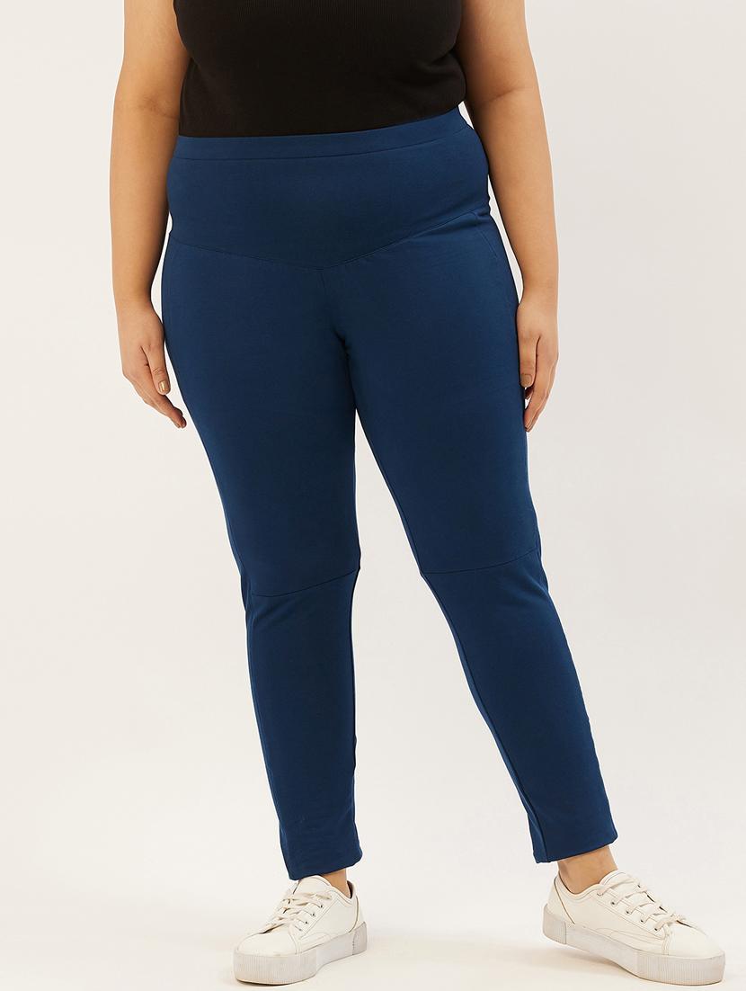 plus size blue solid slim fit trouser - 20152525 - Zoom Image - 0