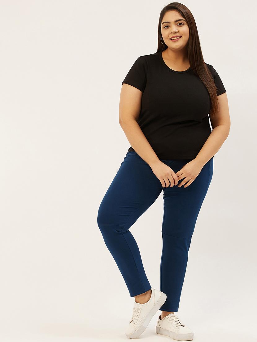 plus size blue solid slim fit trouser - 20152525 - Standard Image - 3