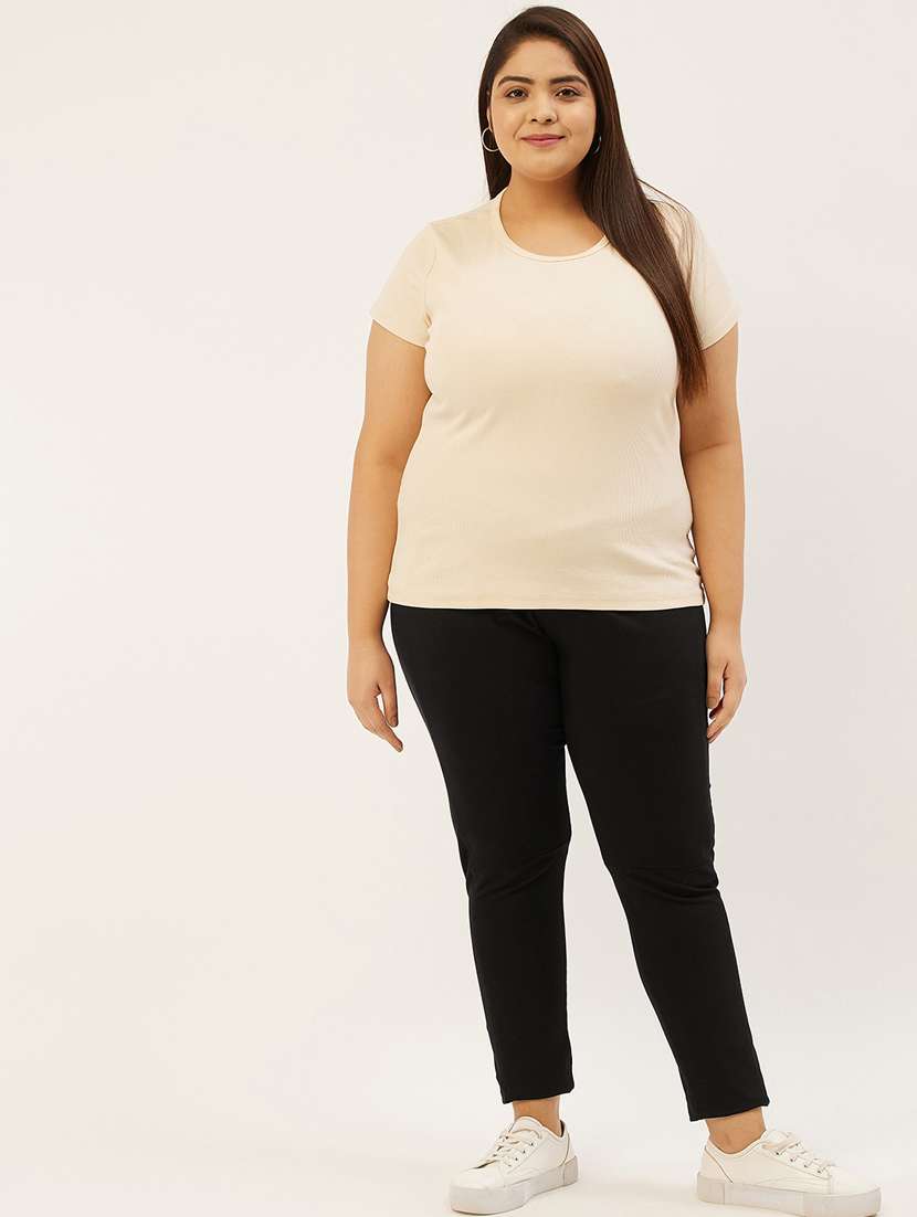 plus size black solid slim fit trouser - 20152526 -  Standard Image - 3