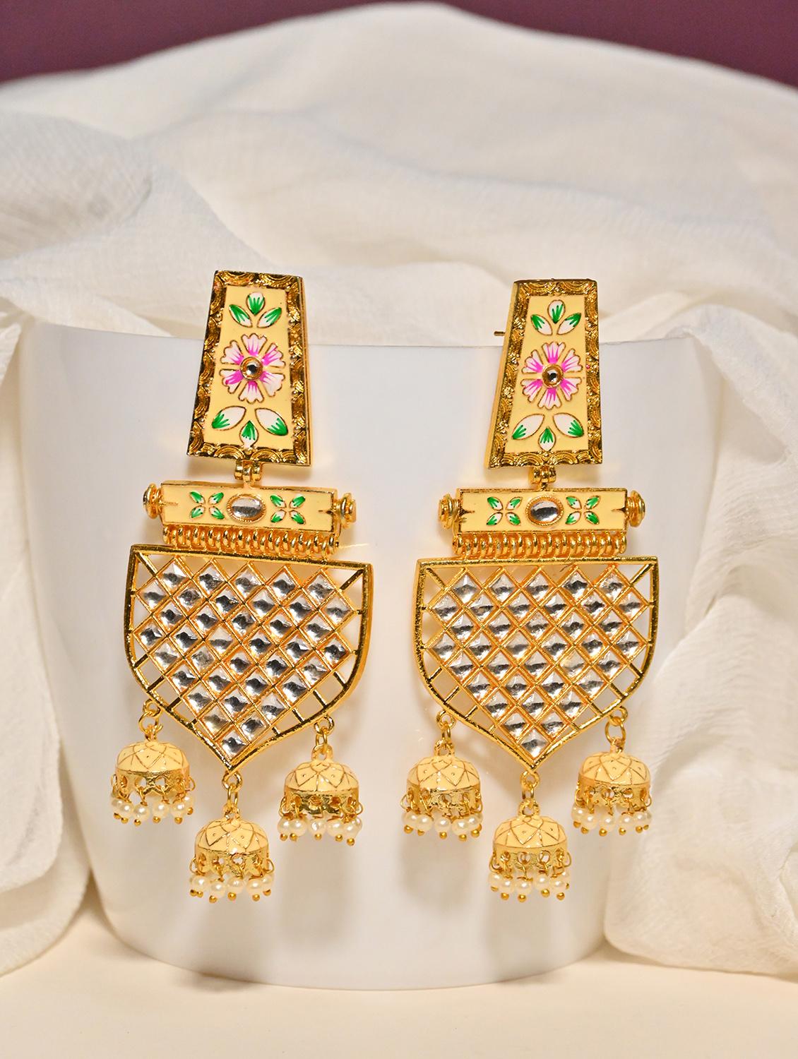 beige brass drop earring - 20152789 - Zoom Image - 0