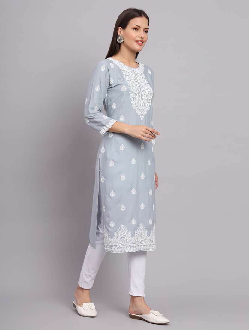 round neck embroidered straight kurta - 20152872 -  Standard Image - 3