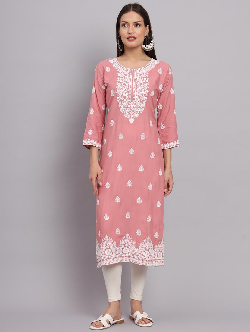 round neck embroidered straight kurta - 20152873 - Standard Image - 3