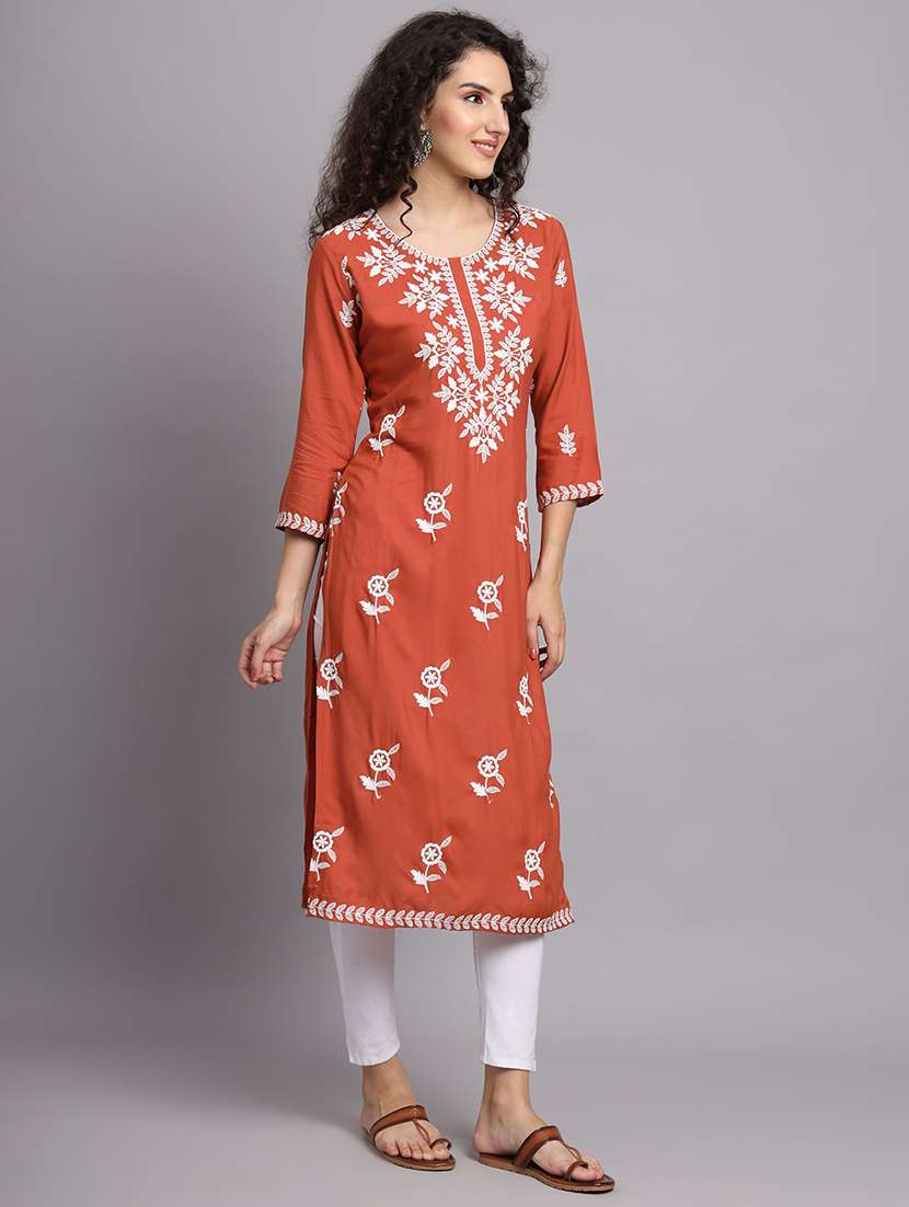 round neck embroidered straight kurta - 20152879 -  Standard Image - 3