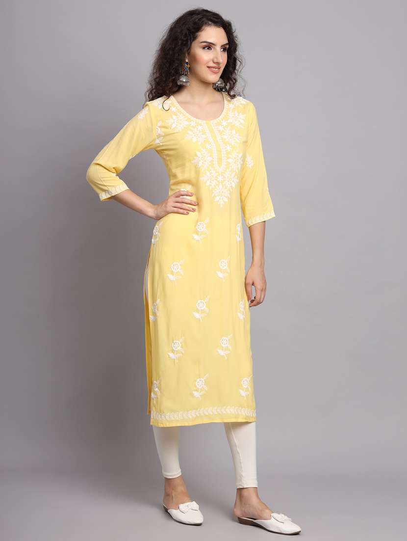round neck embroidered straight kurta - 20152881 -  Standard Image - 3
