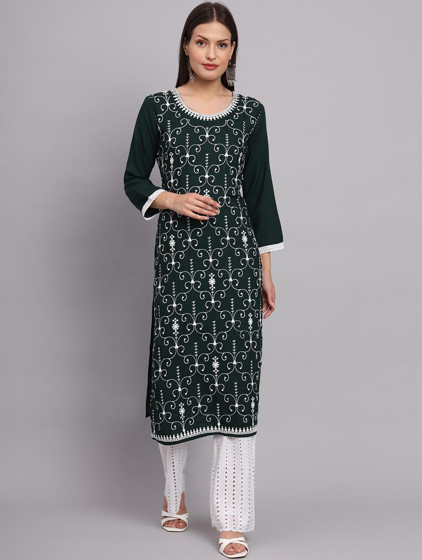 round neck embroidered straight kurta - 20152886 - Zoom Image - 0