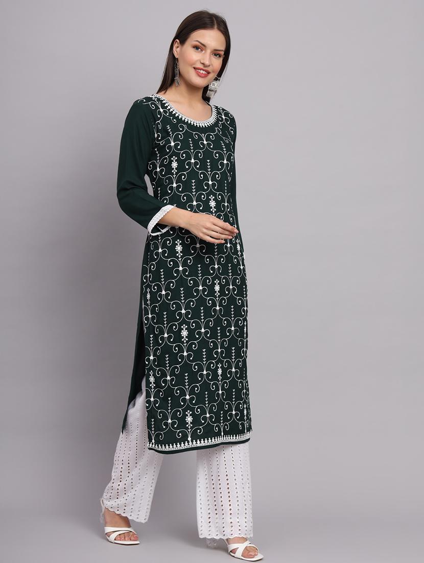 round neck embroidered straight kurta - 20152886 - Standard Image - 3
