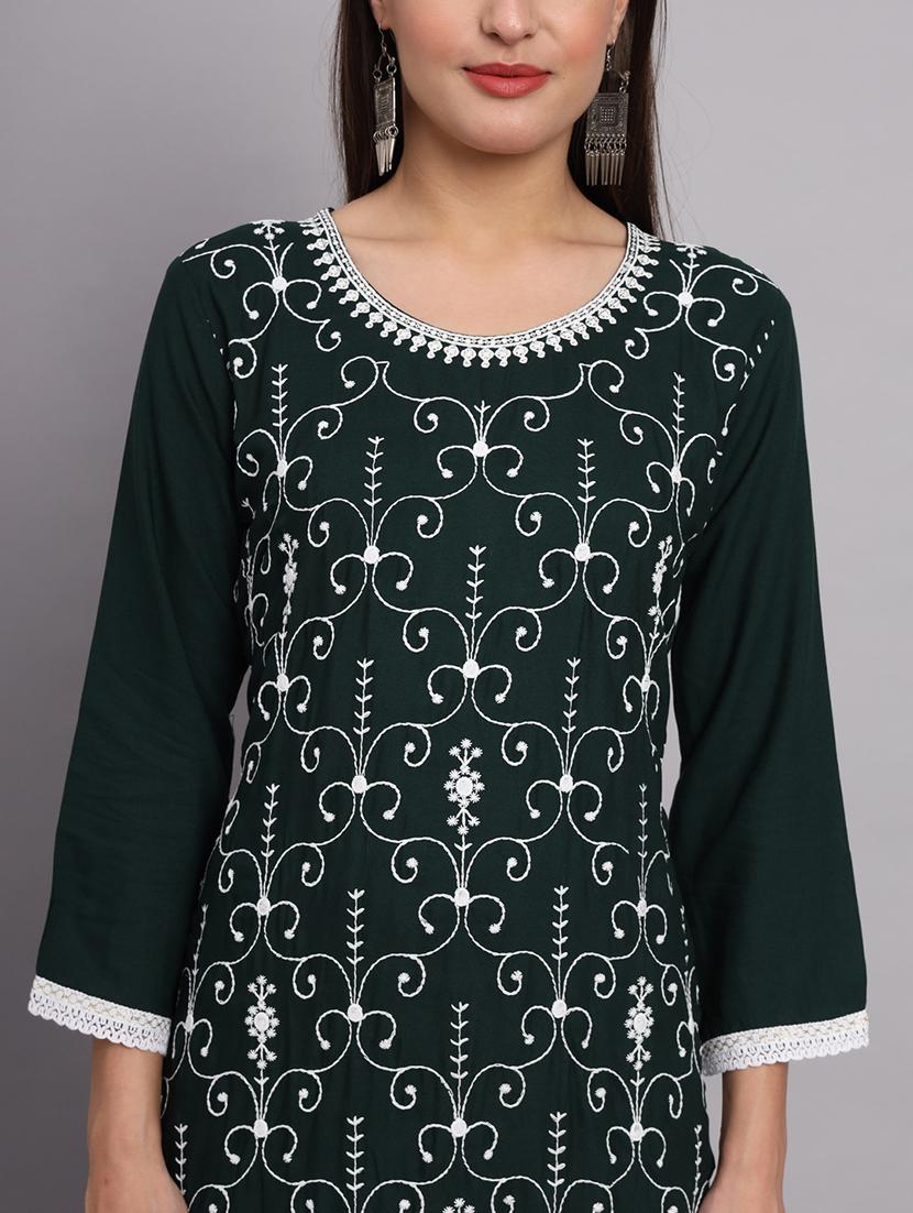 round neck embroidered straight kurta - 20152886 - Standard Image - 5