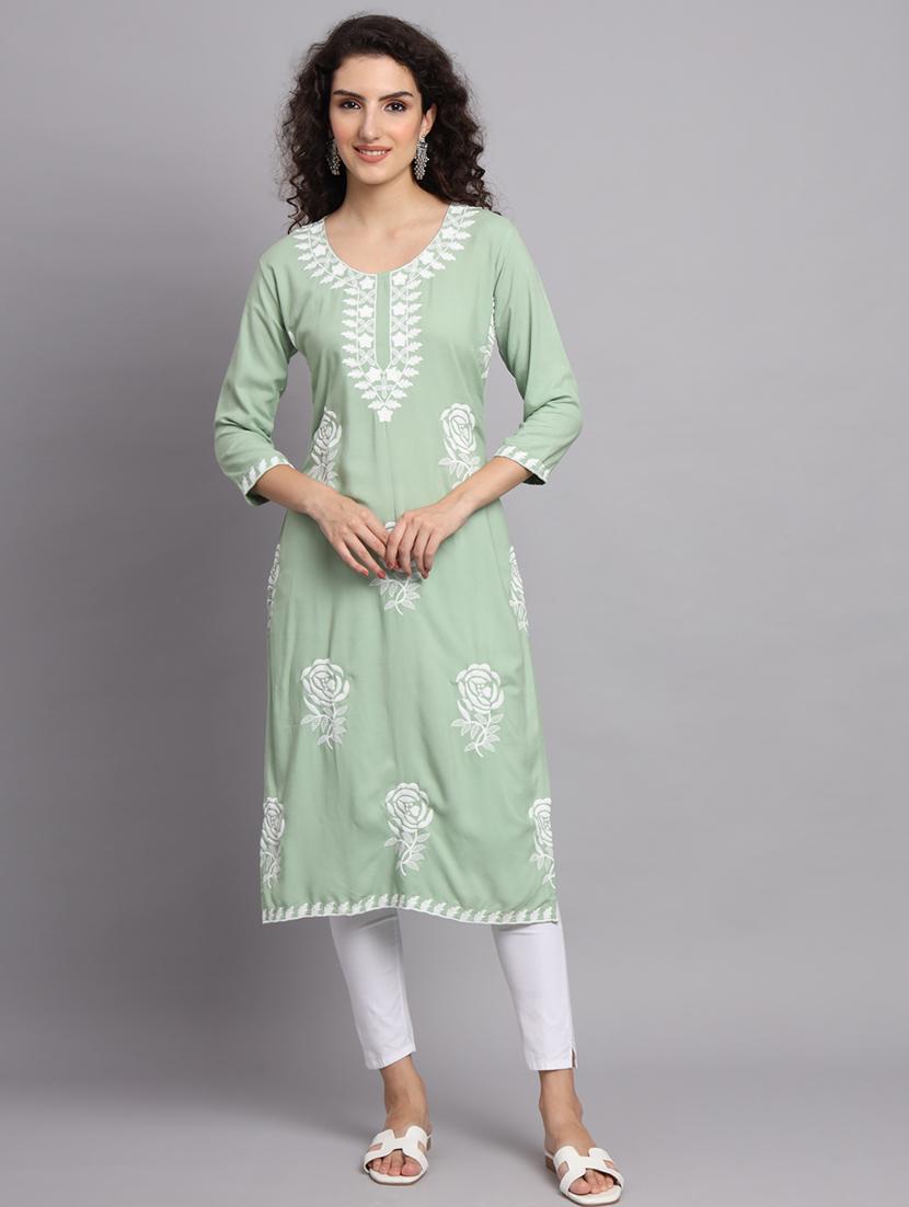 round neck embroidered straight kurta - 20152889 - Zoom Image - 0