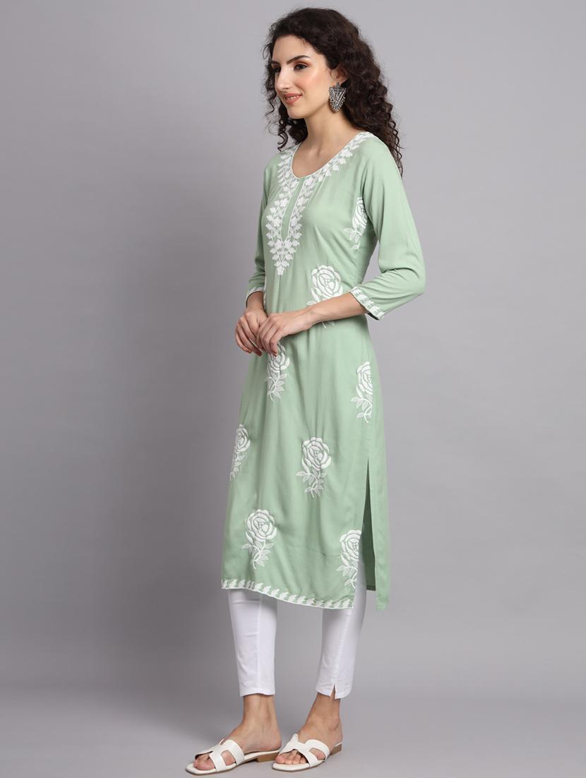 round neck embroidered straight kurta - 20152889 - Standard Image - 3