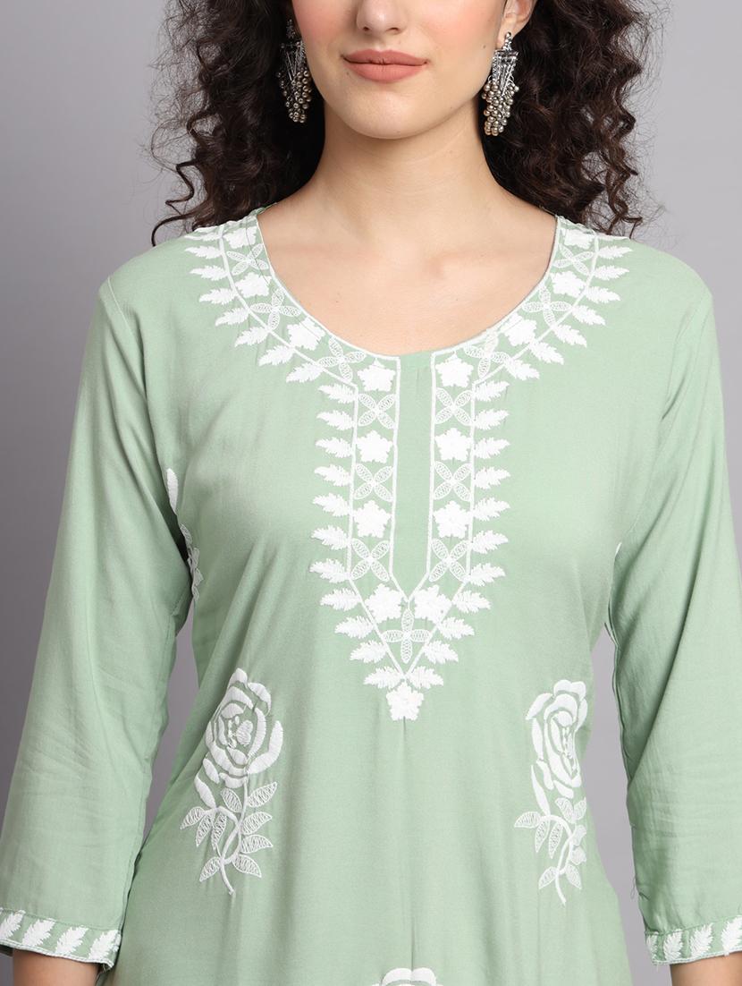 round neck embroidered straight kurta - 20152889 - Standard Image - 5
