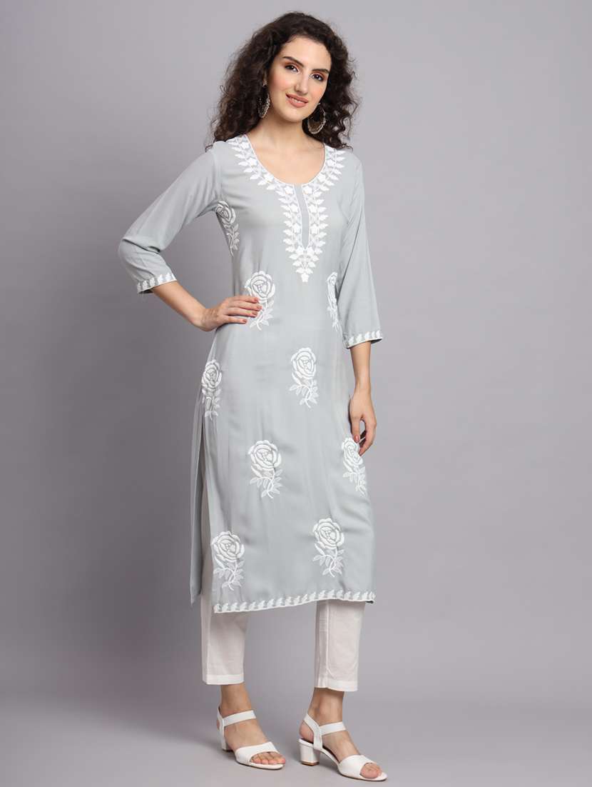 round neck embroidered straight kurta - 20152891 -  Standard Image - 3
