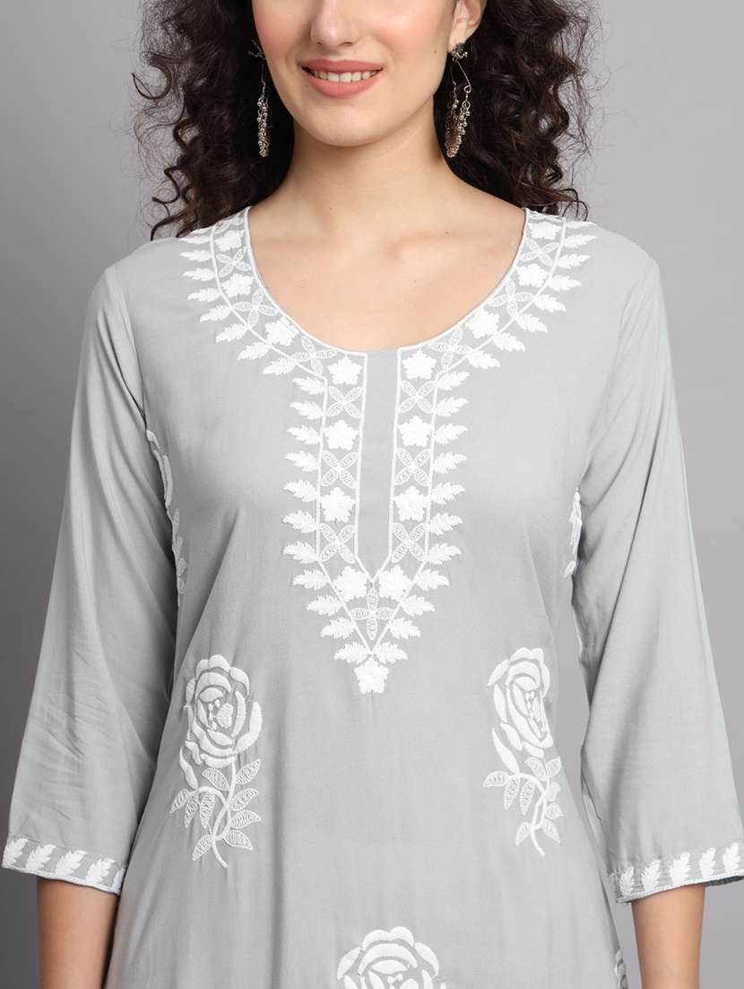 round neck embroidered straight kurta - 20152891 -  Standard Image - 5