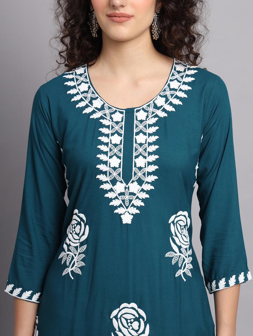 round neck embroidered straight kurta - 20152893 - Standard Image - 5