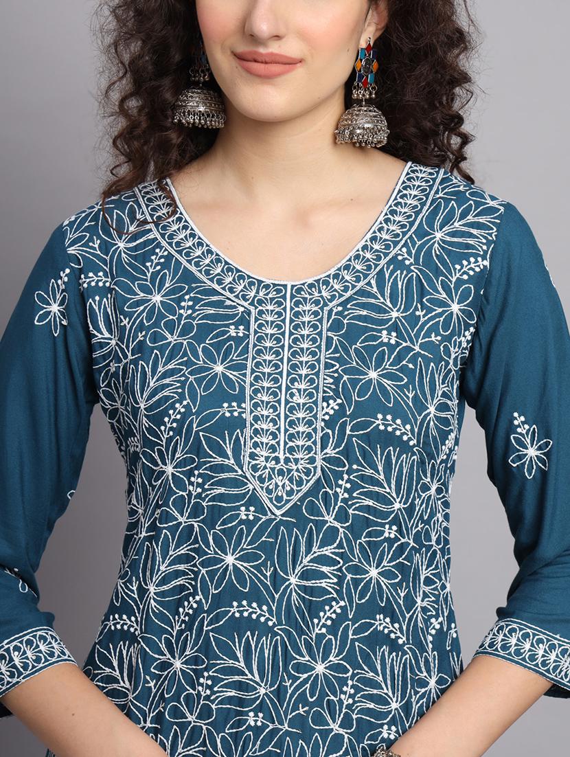 round neck embroidered straight kurta - 20152894 - Standard Image - 5